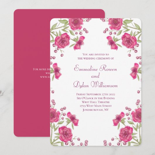 Invitation Mariage Rose Rose Clair (Devant / Derrière)