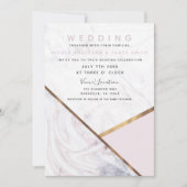 Invitation Mariage rose rose en marbre doré (Devant)
