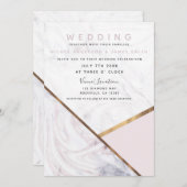 Invitation Mariage rose rose en marbre doré (Devant / Derrière)