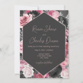 Invitation Mariage Rose rose et noir (Devant)