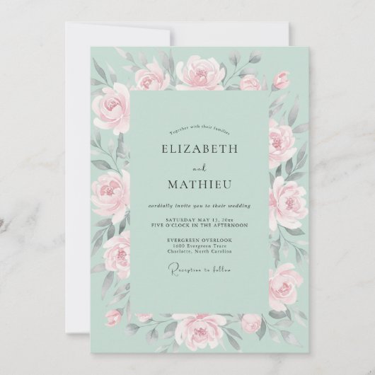 Invitation Mariage Rose Rose Mousse de Mer (Devant)