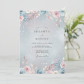 Invitation Mariage Rose Rose Pâle Pervenche (Debout devant)