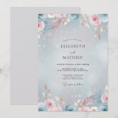 Invitation Mariage Rose Rose Pâle Pervenche (Devant / Derrière)