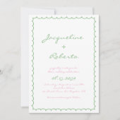 Invitation Mariage rose rose rose blanc avec cadre rétro (Devant)