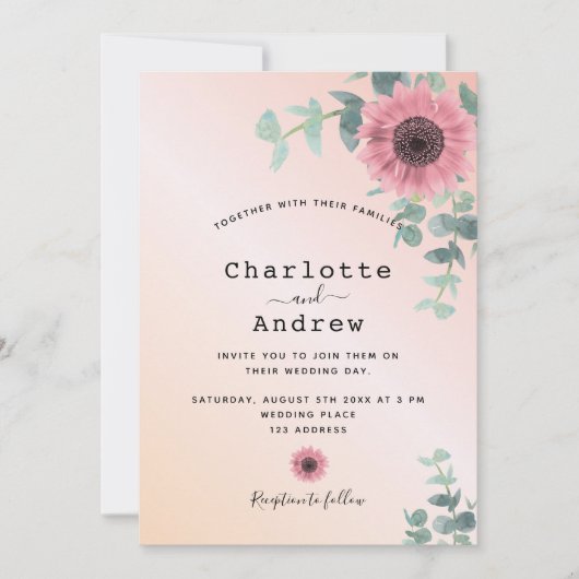 Invitation Mariage rose rose rose rose rose rose rose rose (Devant)
