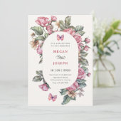 Invitation Mariage rose rose rustique (Debout devant)