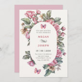 Invitation Mariage rose rose rustique (Devant / Derrière)