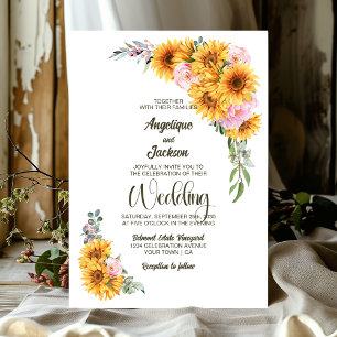 Invitation Mariage rose rose tournesol rustique