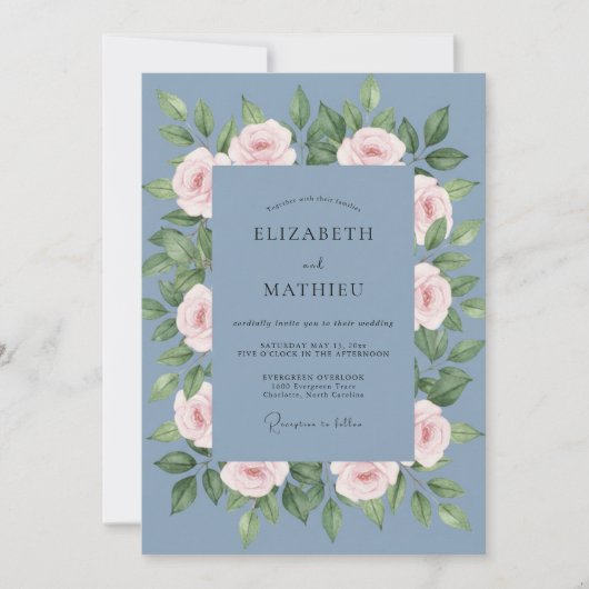 Invitation Mariage Rose Roseau Ardoise (Devant)