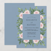 Invitation Mariage Rose Roseau Ardoise (Devant / Derrière)