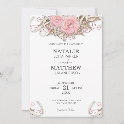 Invitation Mariage rose Roses (Devant)