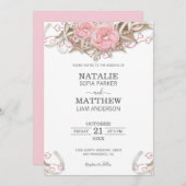 Invitation Mariage rose Roses (Devant / Derrière)