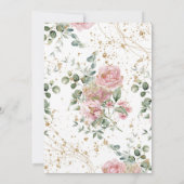 Invitation Mariage rose roses sade vert et or parties scintil (Dos)