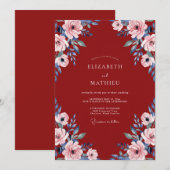 Invitation Mariage Rose Rouge Ardoise (Devant / Derrière)