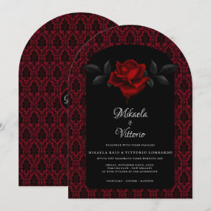 Invitation Mariage Rose Rouge Damassée Gothique