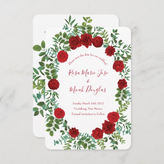 Invitation Mariage Rose Rouge Élégant Classique (Devant / Derrière)