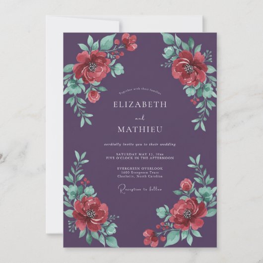 Invitation Mariage Rose Rouge Foncé de Prune (Devant)