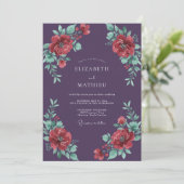 Invitation Mariage Rose Rouge Foncé de Prune (Debout devant)