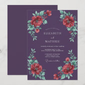 Invitation Mariage Rose Rouge Foncé de Prune (Devant / Derrière)