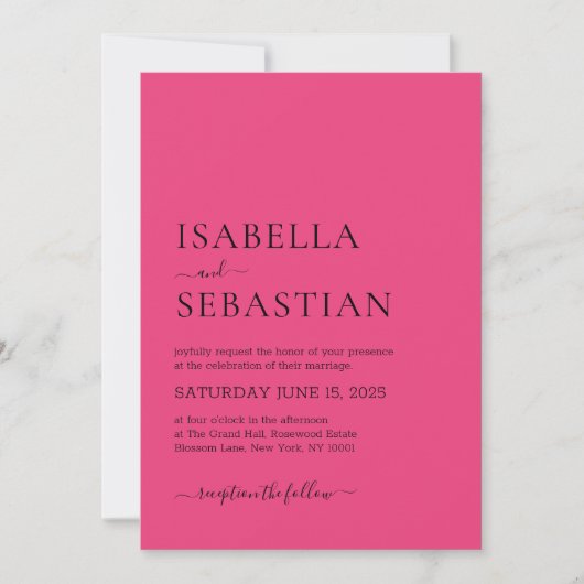 Invitation Mariage Rose Rouge Simple (Devant)