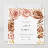 Invitation mariage rose rousse brun doré (Devant)