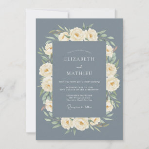 Invitation Mariage Rose Royale Bleu Ardoise