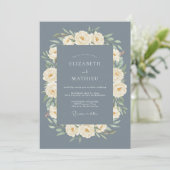 Invitation Mariage Rose Royale Bleu Ardoise (Debout devant)