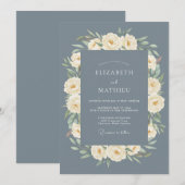 Invitation Mariage Rose Royale Bleu Ardoise (Devant / Derrière)