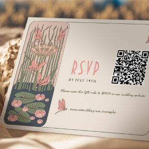 Invitation Mariage rose RSVP QR Code Art Nouveau Vintage