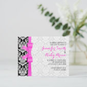 Invitation Mariage rose Ruban noir et blanc Damas (Debout devant)