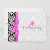 Invitation Mariage rose Ruban noir et blanc Damas (Dos)
