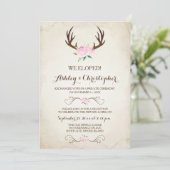 Invitation Mariage Rose Rustique Bois de Cerf (Debout devant)