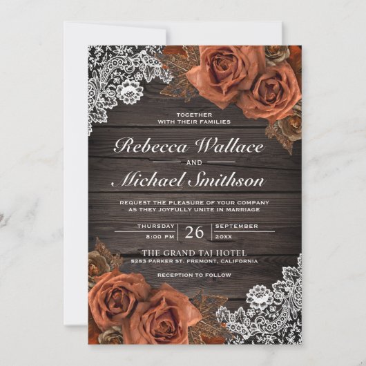 Invitation Mariage Rose rustique en terre cuite Dusty (Devant)