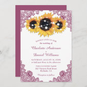 Invitation Mariage rose rustique et tournesol (Devant / Derrière)