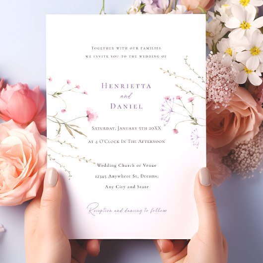 Invitation Mariage Rose Rustique Pastel Aquarelle