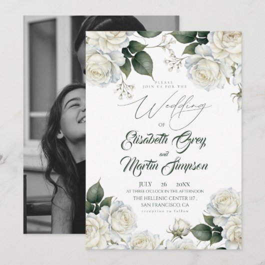 Invitation Mariage Rose Sage & Blanc (Devant / Derrière)