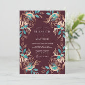 Invitation Mariage Rose sarcelle Bourgogne (Debout devant)