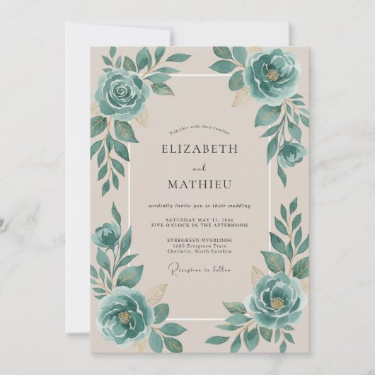 Invitation Mariage Rose sarcelle Champagne (Devant)