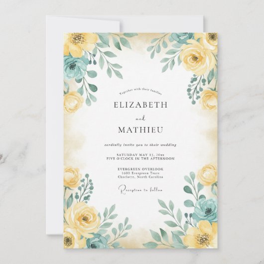 Invitation Mariage Rose Sarcelle Jaune (Devant)