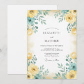Invitation Mariage Rose Sarcelle Jaune (Devant / Derrière)