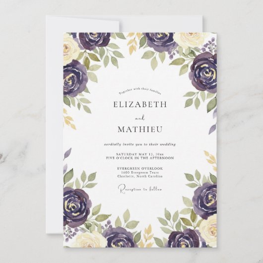 Invitation Mariage Rose Sauge Prune (Devant)