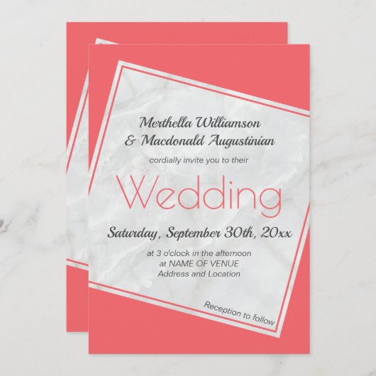 Invitation Mariage rose Saumon moderne (Devant / Derrière)