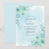 Invitation Mariage Rose Sérène Vert Mousse de Mer (Devant / Derrière)