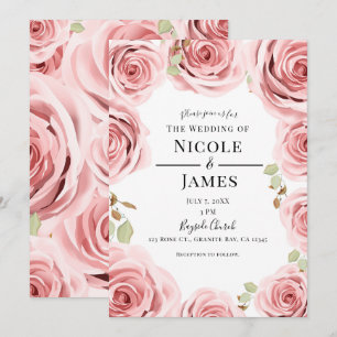 Invitation Mariage Rose Shabby Chic Fleurs Roses Rustique Gla