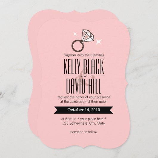 Invitation Mariage rose simple et brillant (Devant / Derrière)