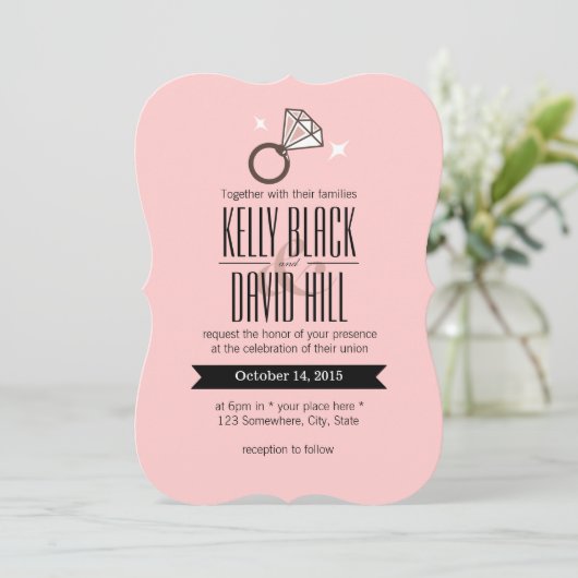 Invitation Mariage rose simple et brillant (Debout devant)