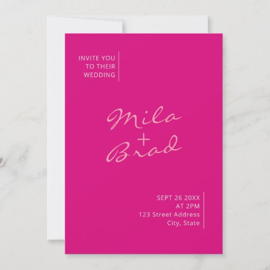 Invitation Mariage rose simple moderne (Devant)