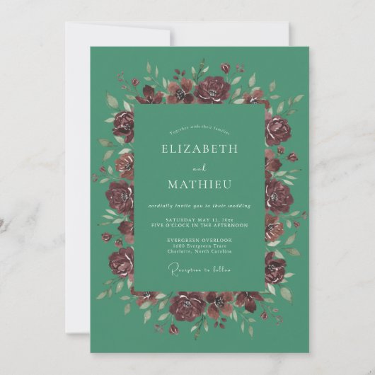 Invitation Mariage Rose Somptueuse Sarcelle (Devant)