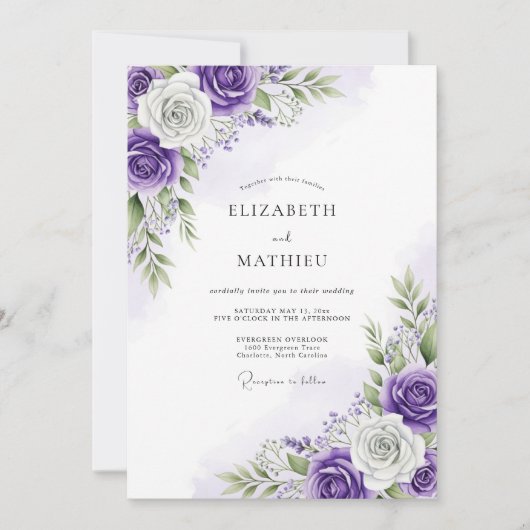 Invitation Mariage Rose Somptueuse Violette (Devant)