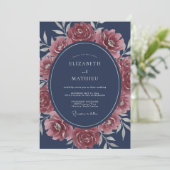 Invitation Mariage Rose Splendide Bleu Marine (Debout devant)
